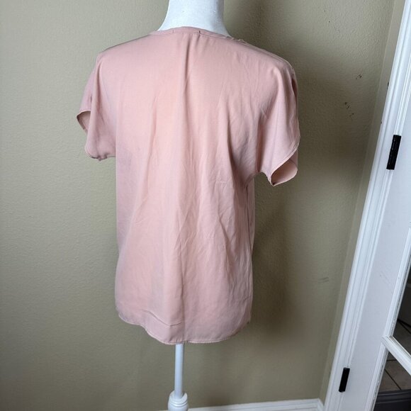 NORDSTROM Soprano Blush Pink Silky Short Sleeve Blouse Top Size Small Round Neck - Picture 4 of 6